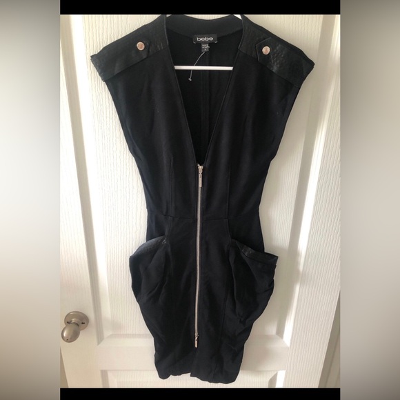 bebe Black Mini Dress with Zipper - Picture 1 of 9